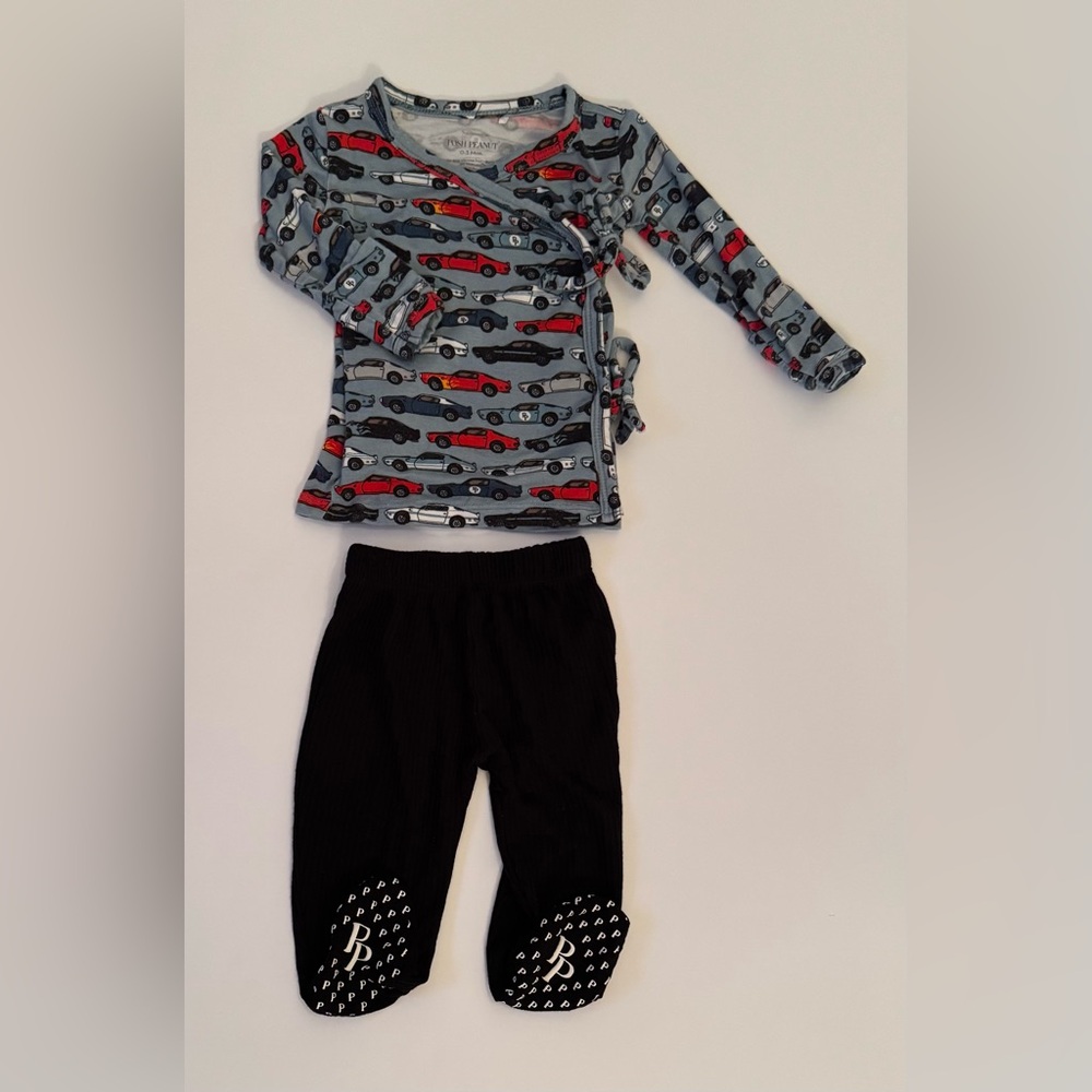 Posh Peanut Kids Miles Car Print Kimono and Footie 2-Piece Set 0-3M EUC
